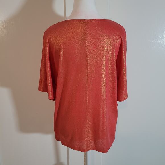 Chico's Size 1 US M Shimmer Andrina Split Sleeve Orange Gold Metallic Top Party - Picture 5 of 11